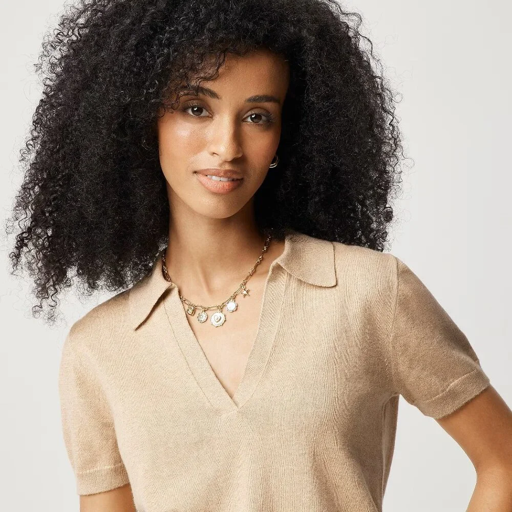 NWT J. Crew Factory Tan Cotton-Cashmere Blend Polo Sweater, Small